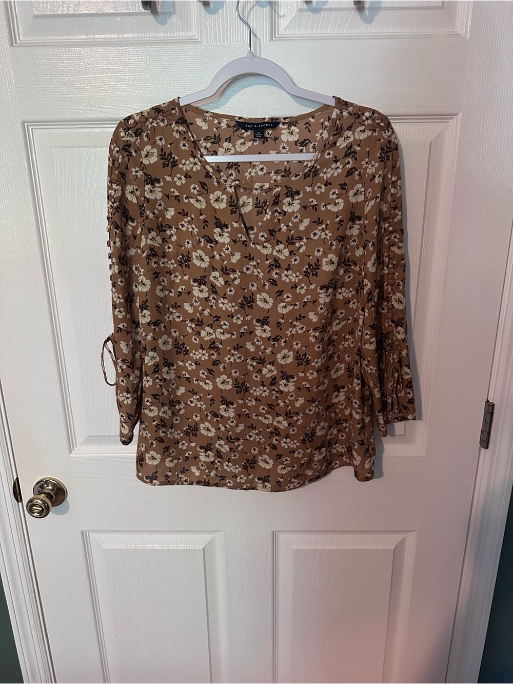 Zac & Rachel Brown Floral Tie-Sleeve Blouse